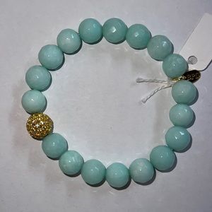 Amazonite bracelet, 10 mm faceted beads & micro pavé CZ bead with gold plating